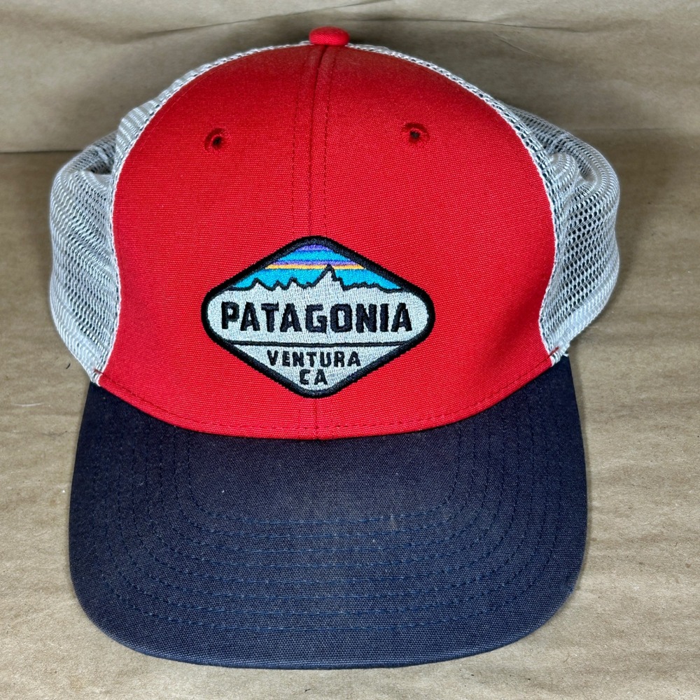 Patagonia Trucker Hat Mens OSFA Red Blue Ventura CA Embroidered Patch Snapback